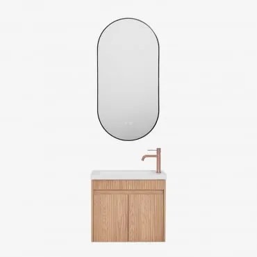 Zestaw Wiszących Mebli Łazienkowych Zintegrowany Z Umywalką Narek Popielaty Brąz & Owalna Osłona Led I - Sklum