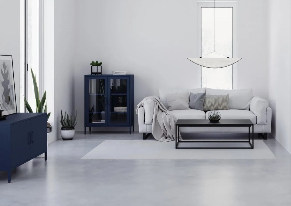 Niska witryna z metalu Modern Gina granatowa