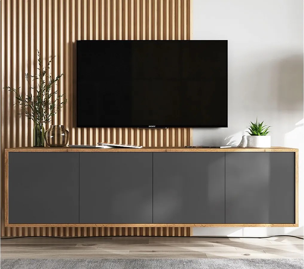 Szafka RTV NILA 4 150 dąb wotan/grafit mat