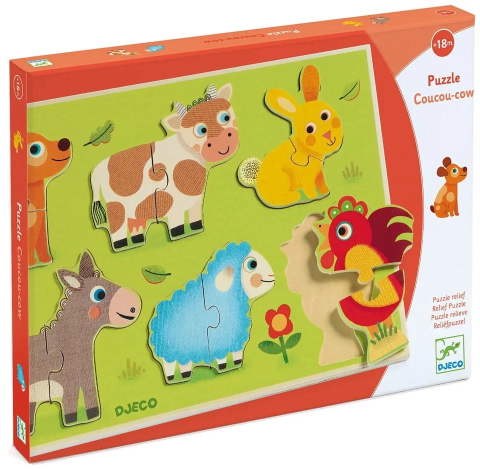 Drewniane puzzle wkładane dla dzieci z motywem zwierząt Djeco