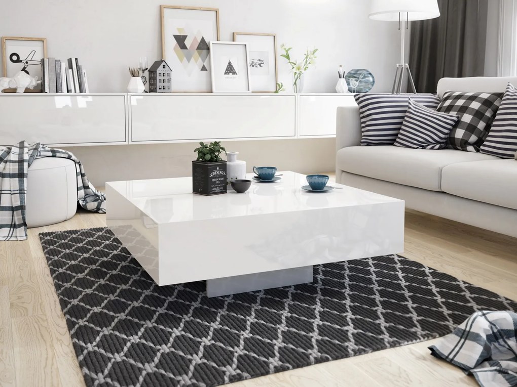 Akrylowy stolik kawowy w wysokim połysku Iron biały