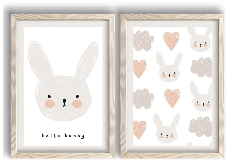 Obrazki dziecięce zestaw 2 szt. 53x78 cm Hello Bunny – Wallity