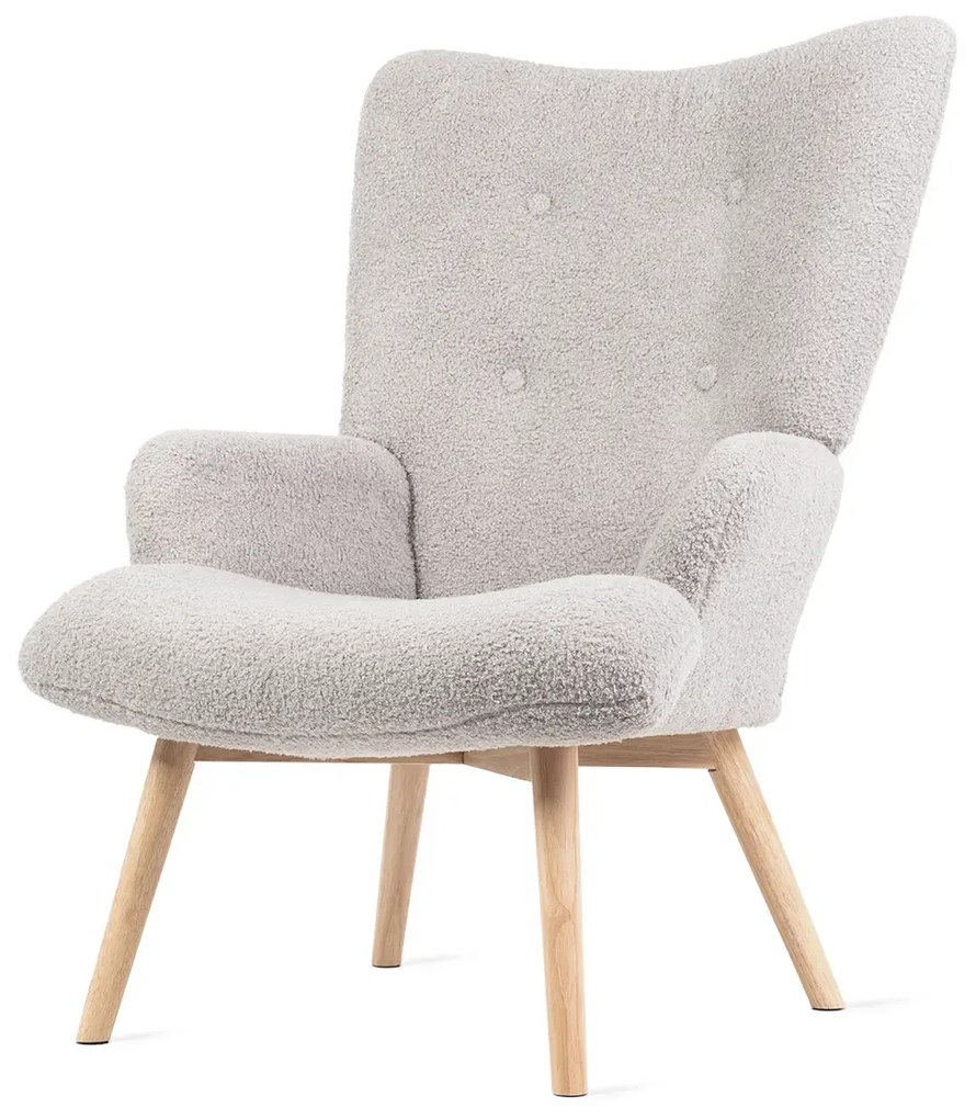 Fotel tapicerowany MOSS w tkaninie TEDDY BOUCLÉ jasnoszary HOMLA