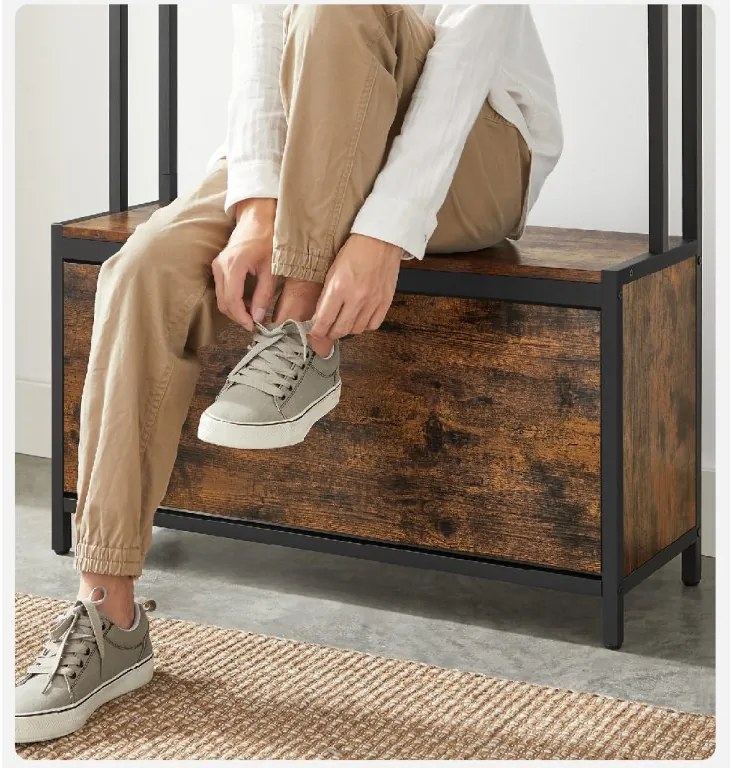 Panel do przedpokoju TAYLOR z szafką na buty 180x85 cm, rustykalny brązowy