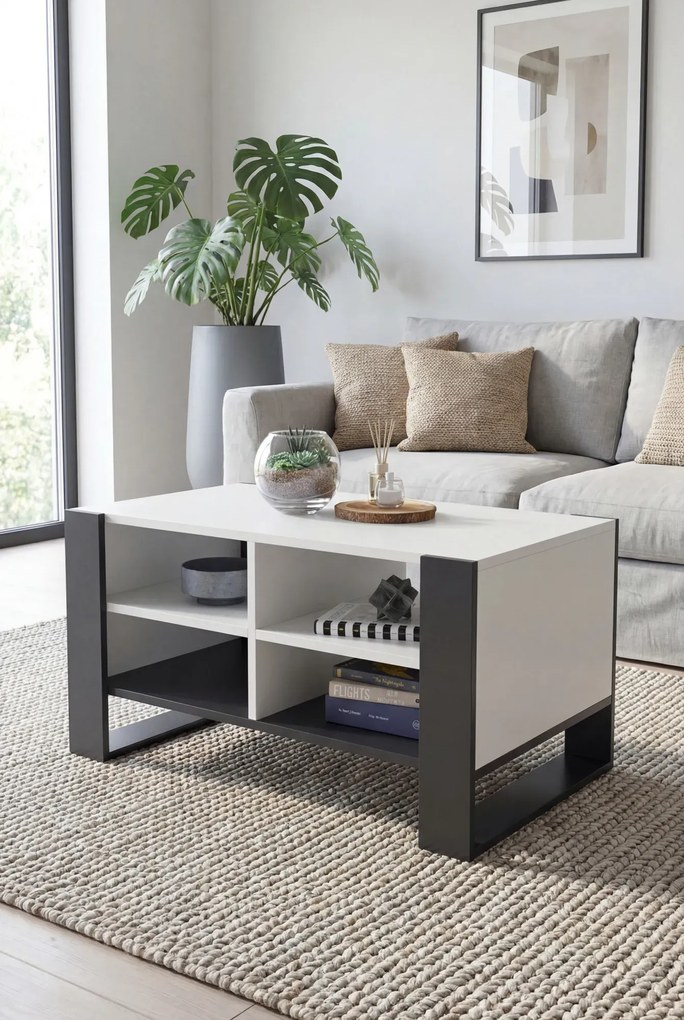 Nowoczesny prostokątny stolik kawowy czarny + biały H7-L01