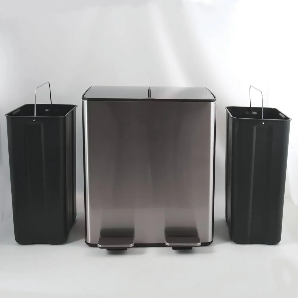 Stalowy kosz na śmieci 2x20 l do segregacji odpadów/z pedałem w kolorze matowego srebra Aliya – Spirella
