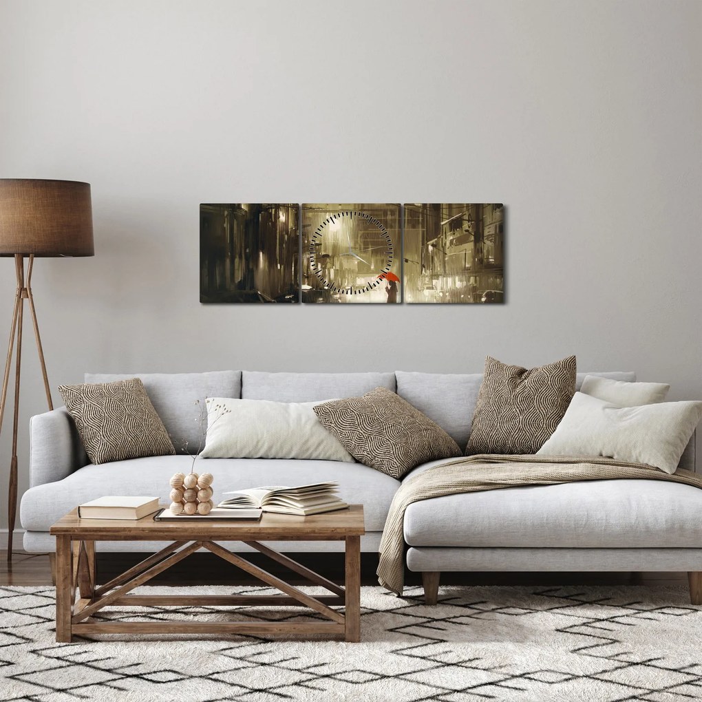 Obraz - Kobieta w deszczową noc (z zegarem) (90x30 cm)