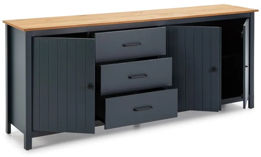Ciemnoniebieska niska komoda z litego drewna sosnowego 190x80 cm Miranda – Marckeric