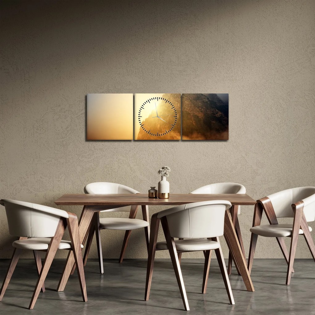 Obraz góry we mgle (z zegarem) (90x30 cm)