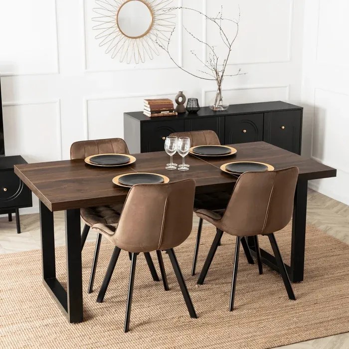 Stół Prostokątny Rozkładany TOMAS 130-230 cm Orzech/Czarny do Jadalni Loft
