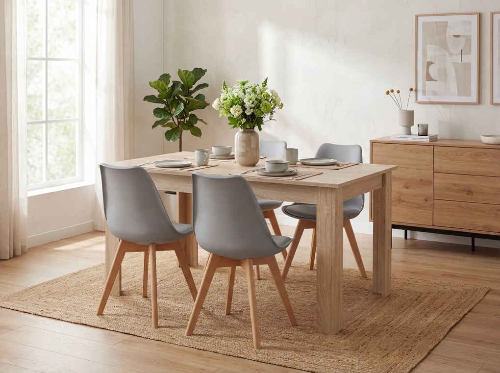 Zestaw jadalniany 1 + 4, stół UMEKO 120x80 cm dąb sonoma + szare krzesło KITO