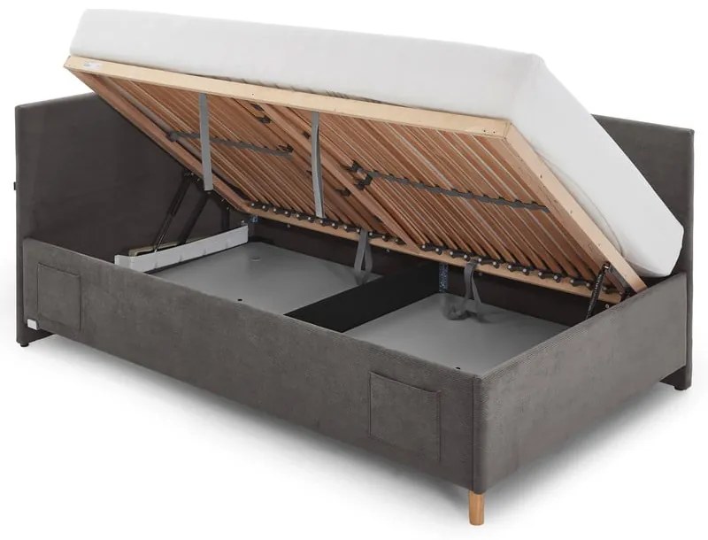 Antracytowe tapicerowane narożne łóżko dziecięce ze schowkiem ze stelażem 90x200 cm Cool – Meise Möbel