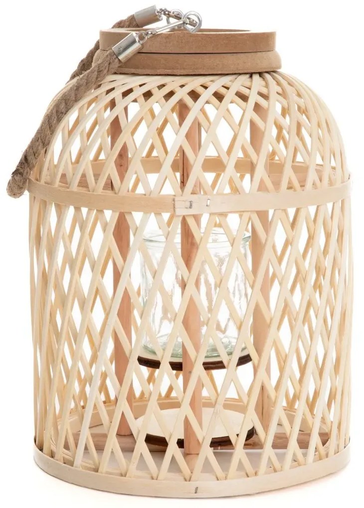 Lampion AVLI drewniany ze świeczką LED | 21x27,5 cm | 885650 HOMLA