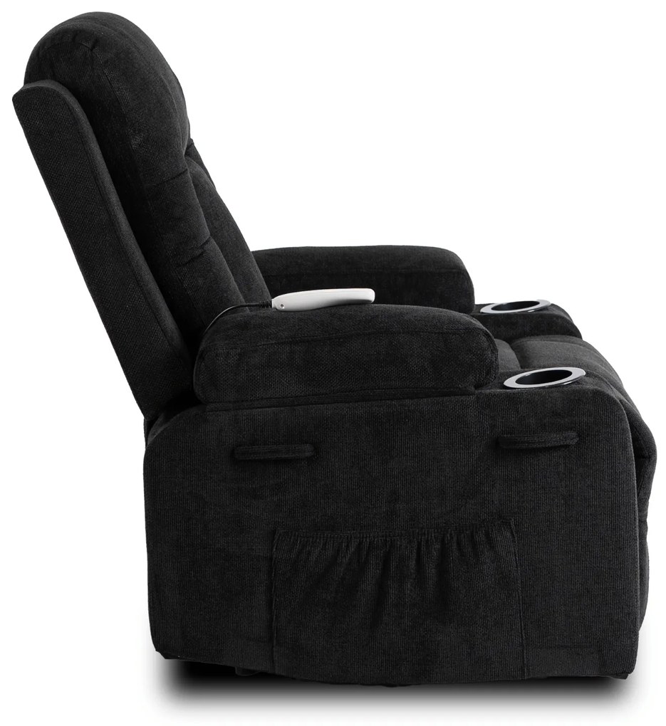 Fotel Masujący BOX 2 Rozkładany z Podnóżkiem Czarny Nowoczesny