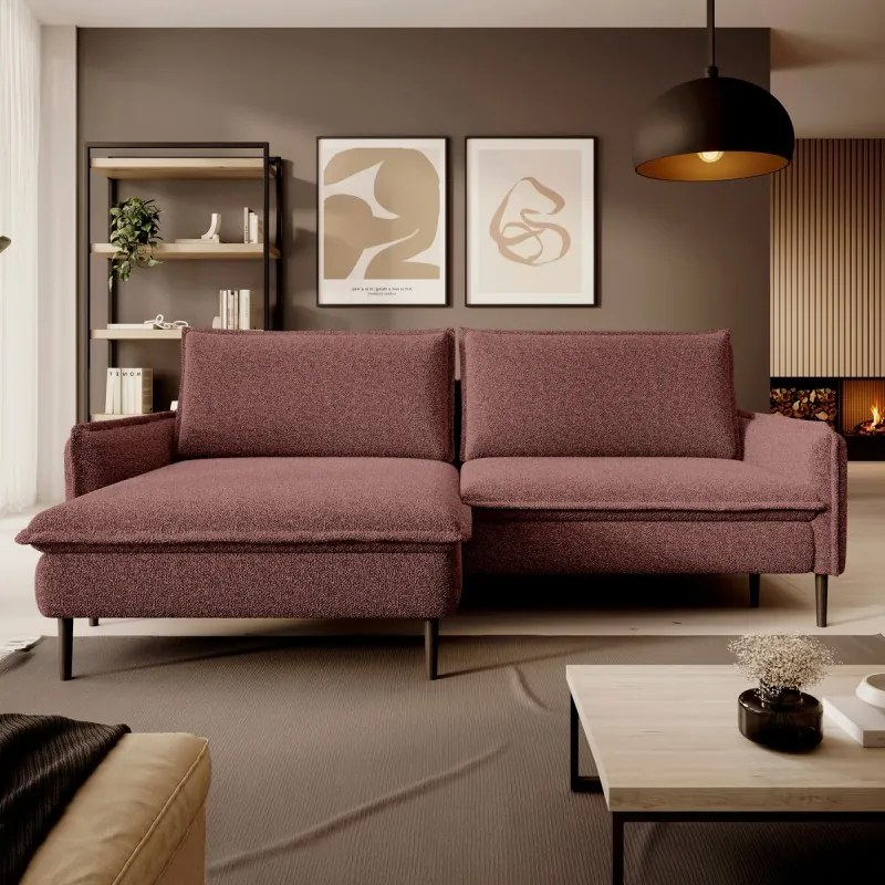 Narożnik GLOSSY z funkcją spania Lewostronny zestaw z poduszkami wolnostojący tkanina BUBBLE 09 WERSAL