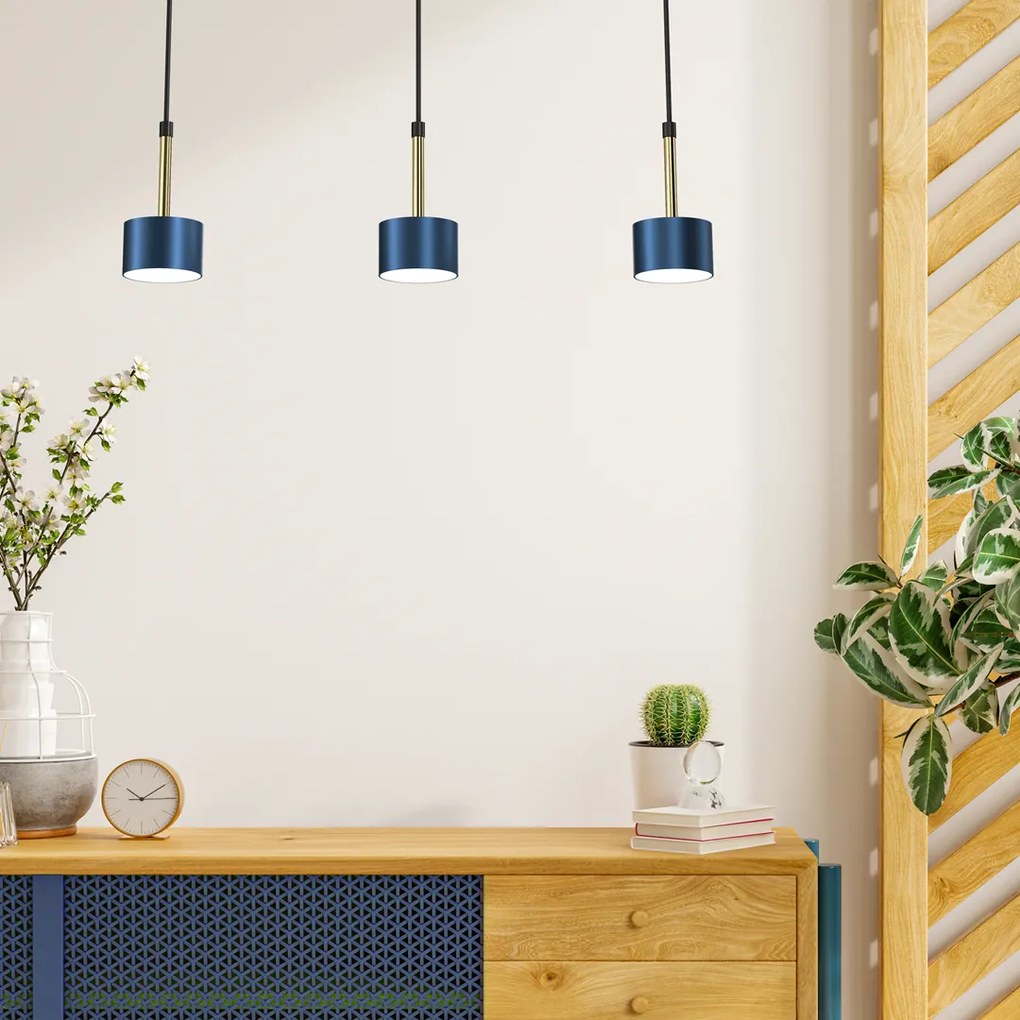 Lampa wisząca ARENA BLUE/GOLD 3xGX53 potrójna, na listwie nad stół, granatowa, złota