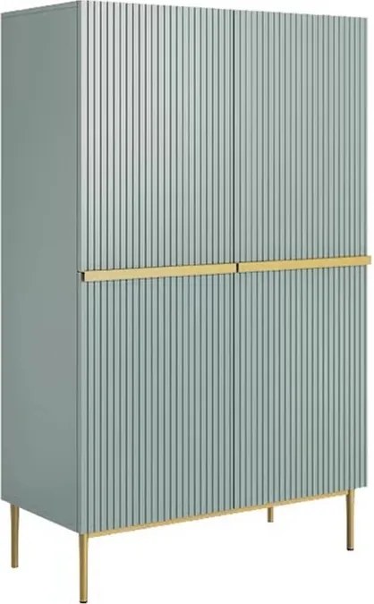 Kredens Nicole z metalowymi uchwytami i nogami 100 cm - szałwia / złote nóżki - Limitowana oferta