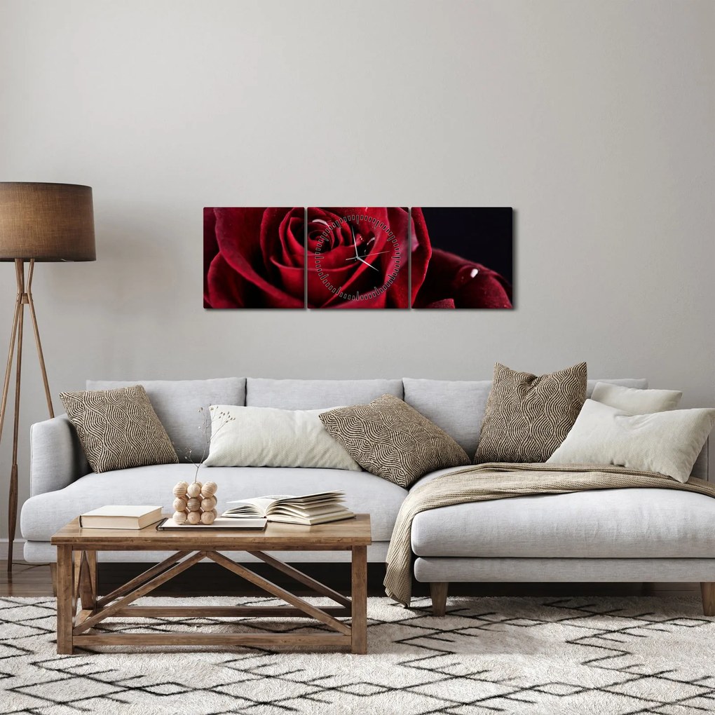 Obraz - Czerwona róża (z zegarem) (90x30 cm)