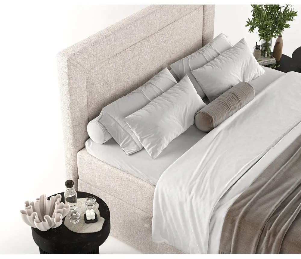 Beżowe łóżko boxspring ze schowkiem 140x200 cm Imagine – Maison de Rêve