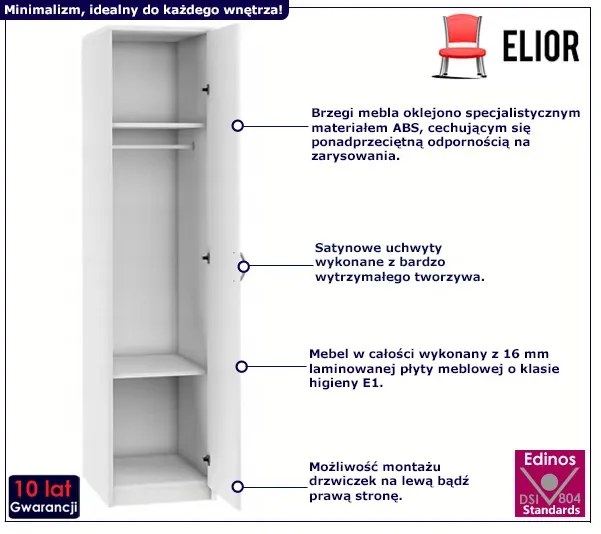 Biała wąska szafa z drążkiem i półkami S9-S46