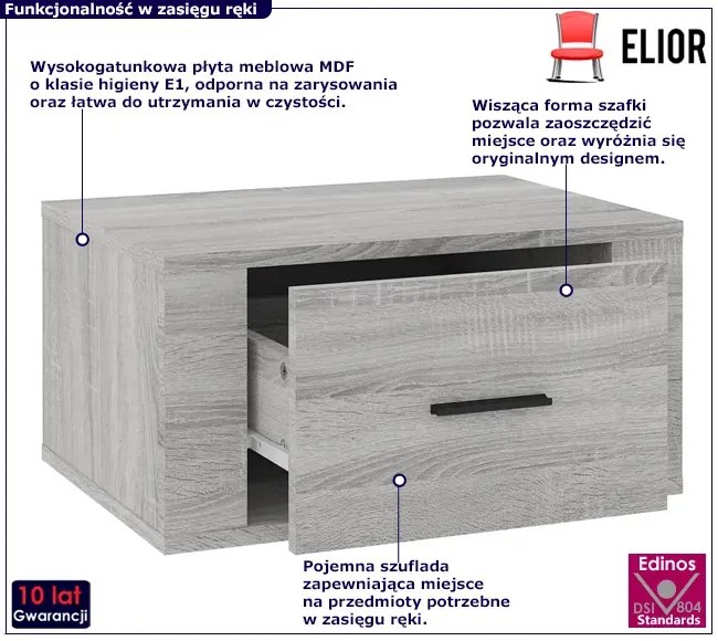 Szafka nocna z szufladą szary dąb sonoma - Efos