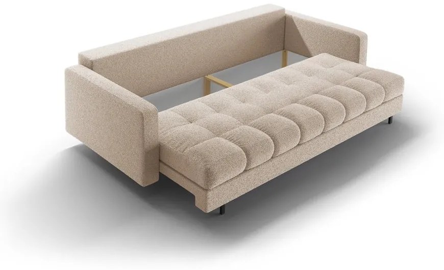 Beżowa rozkładana sofa ze schowkiem z materiału bouclé 222 cm Bali – Cosmopolitan Design