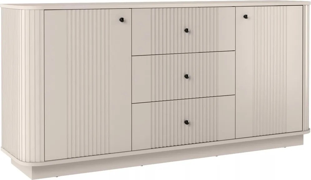 Komoda Vesper 160 cm z szufladami na cokole - kaszmir / czarne uchwyty