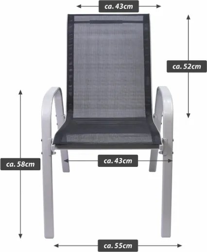 Krzesło ogrodowe BARI czarne, stalowe, sztaplowane 90x55x65