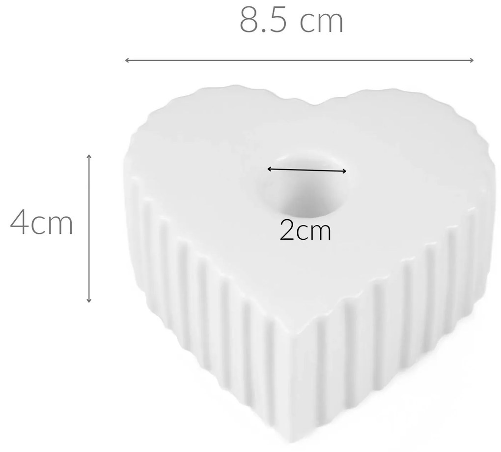 Świecznik ceramiczny na długą świecę w kształcie serca ANIMA, 4 x 9 cm