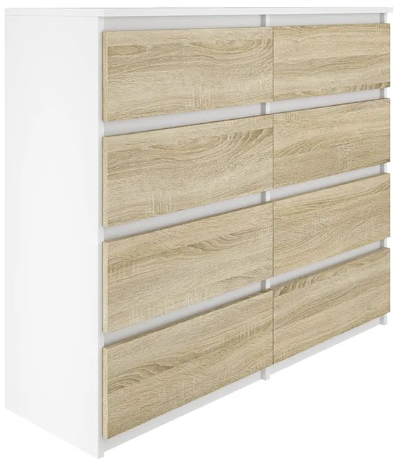 Komoda BASIC 8 szuflad – Dąb Sonoma / Biały | 120x97x40 cm
