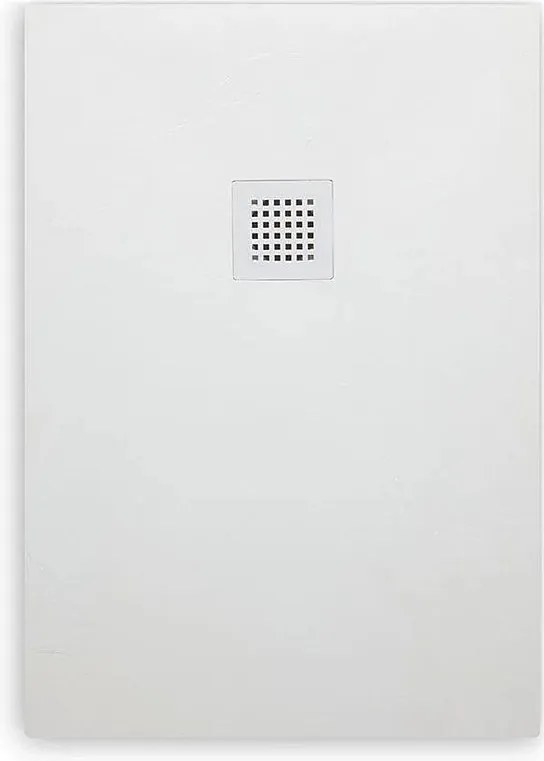 Brodzik prostokątny cienki biały "Milano" z żywicy imitującej kamień, antypoślizgowy, 80x100h cm