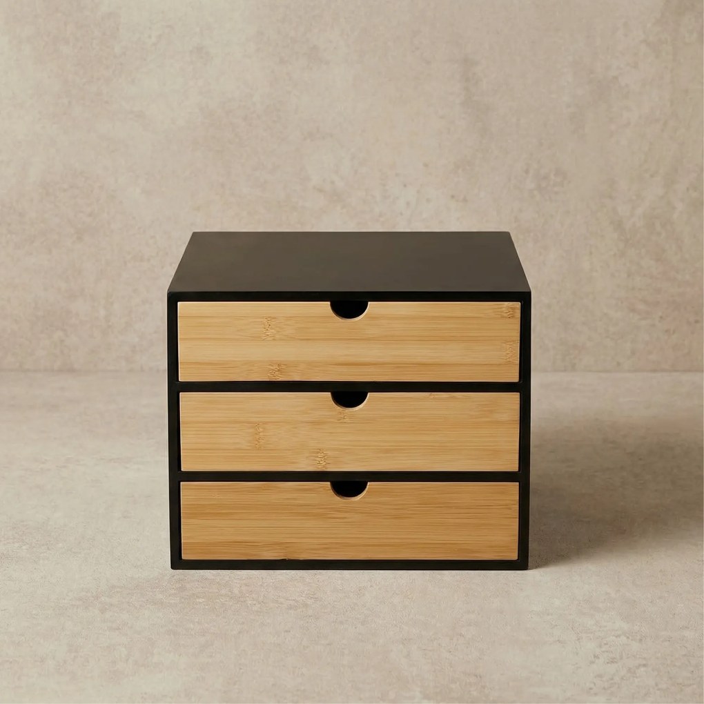 Organizer biurowy HEGO z 3 szufladkami, bambusowy, 25 x 31 x 25 cm