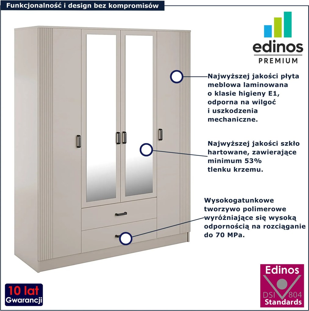 Kaszmirowa czterodrzwiowa szafa uchylna z lustrem T0-K44