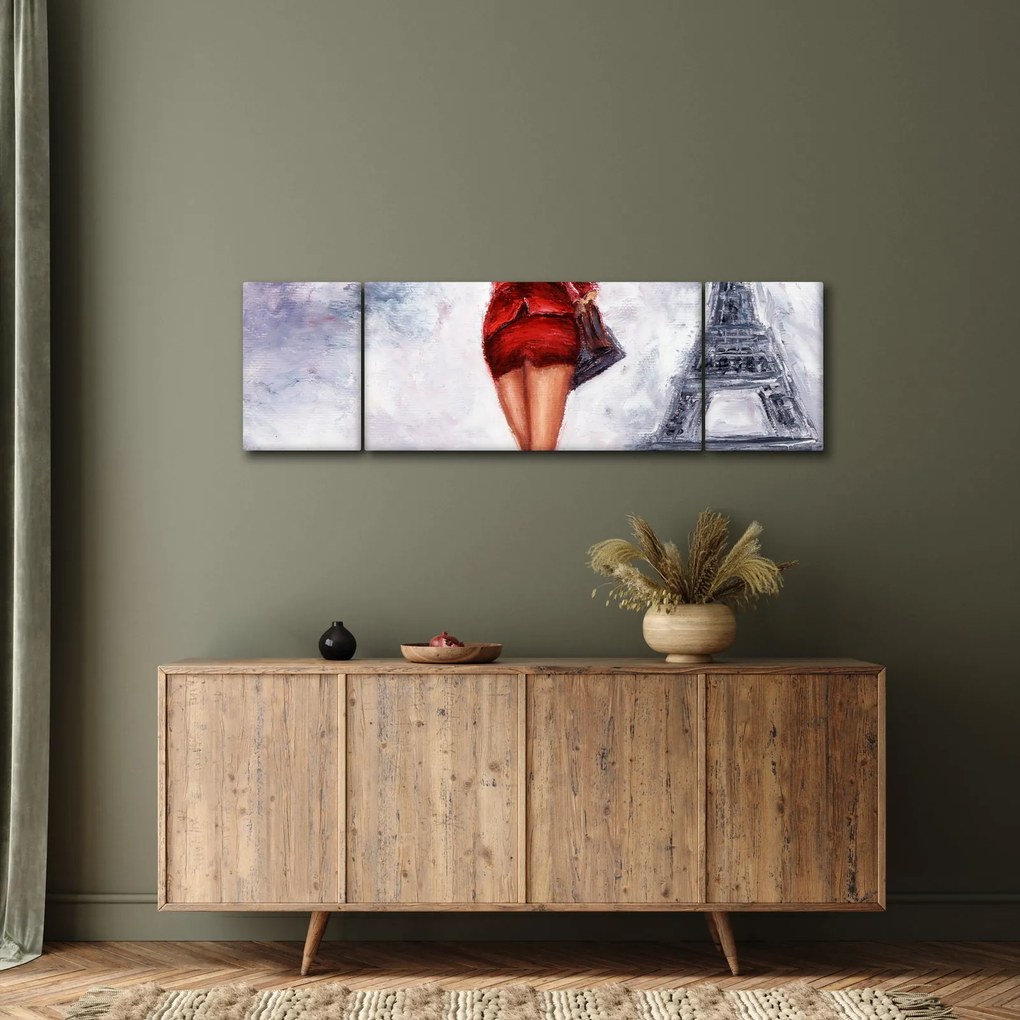 Obraz - Kobieta i wieża Eiffla (170x50 cm)