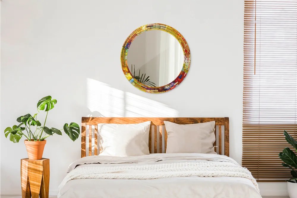 Lustro z nadrukiem okrągłe Kolorowy witraż