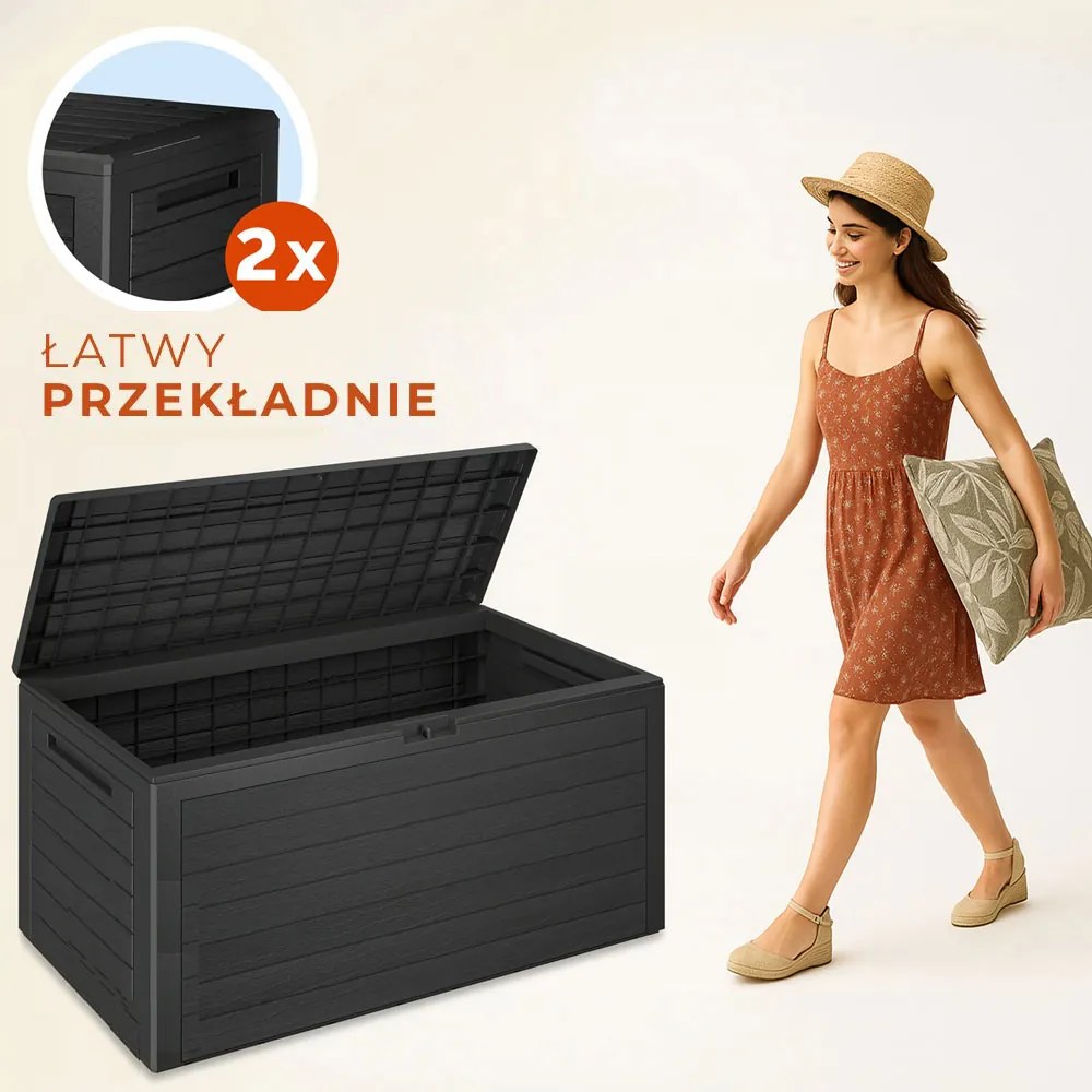 Pojemnik do przechowywania WOODEBOX, 280L, 120x46x57cm, antracytowa Prosperplast