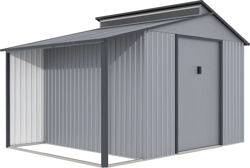 Szopa ogrodowa "Madras" - Metalowa - Z pergolą - 9.12 m² - 355 x 257 x 237 cm - Szara
