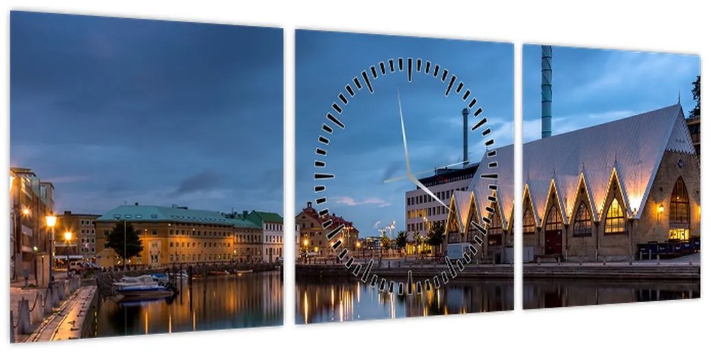 Obraz kanału wodnego - Göteborg (z zegarem) (90x30 cm)