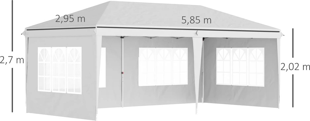 Outsunny Faltpavillon, Namiot imprezowy, 4 duże okna, zdejmowane ściany, rama metalowa, 5,85 x 2,95 x 2,7 m, Biały