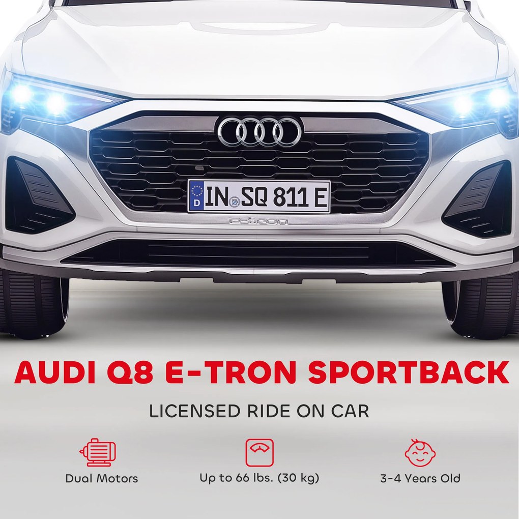 AIYAPLAY Elektryczny Samochód dla Dzieci Audi Q8 12V, Sterowanie Pilotem, Światła, Muzyka, Biały
