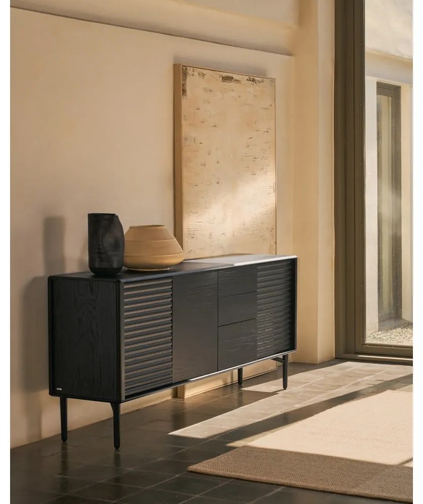 Czarna komoda w dekorze dębu 200x86x45 cm Lenon – Kave Home