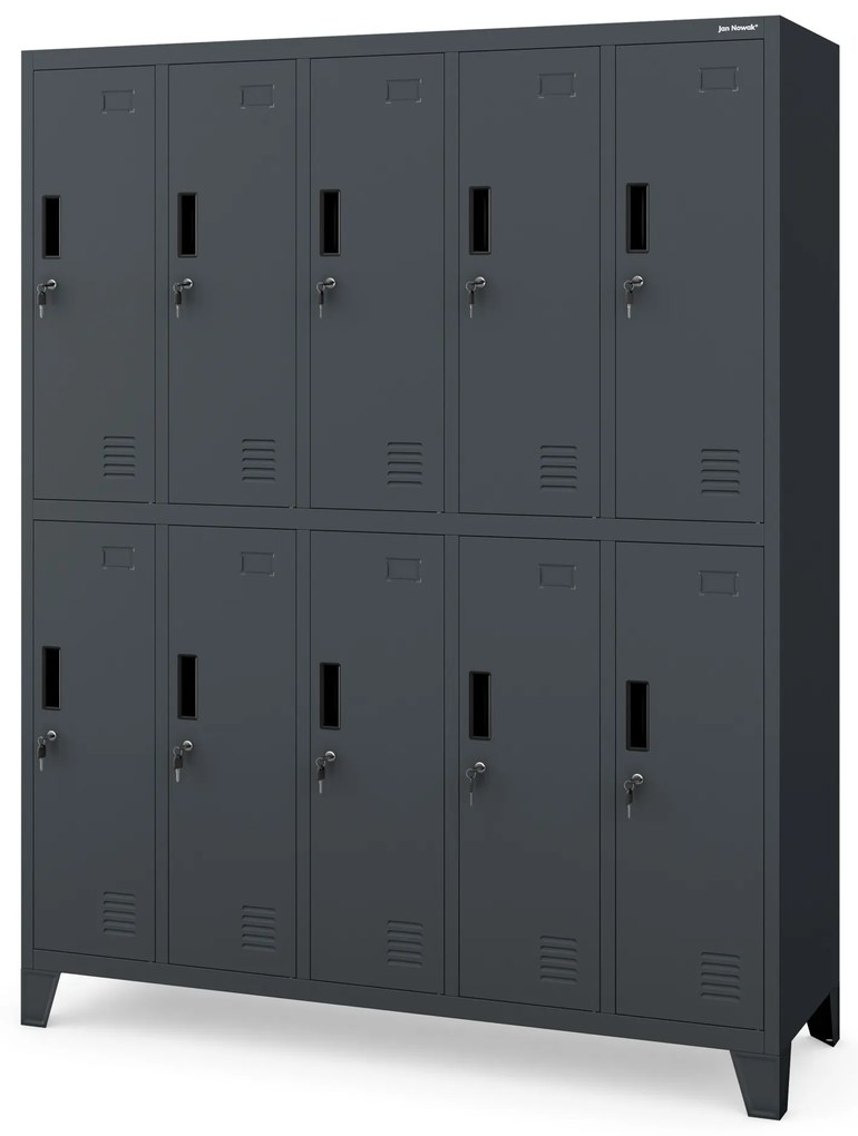 Szafa socjalna BHP ubraniowa 10-drzwiowa antracytowa: BARTEK 1360 x 1720 x 450 mm