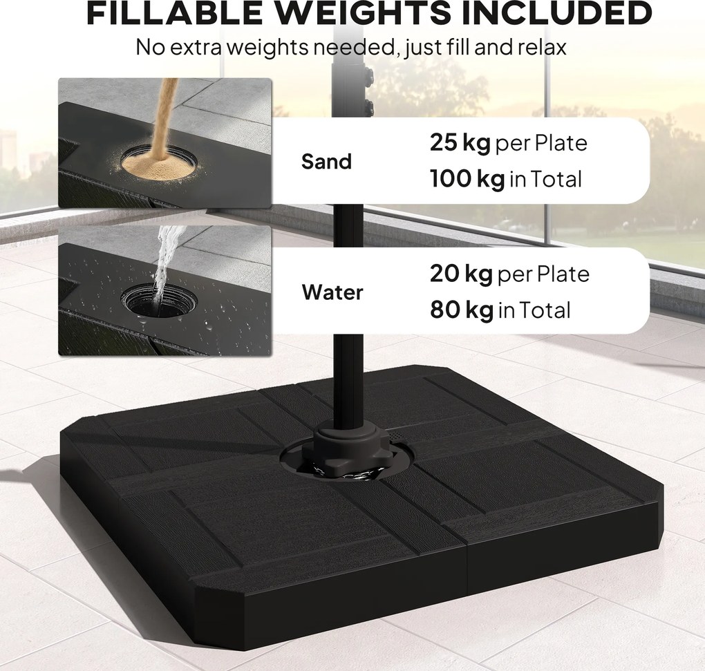 Outsunny Aluminiowy parasol ogrodowy Ø244cm z korbą, stojakiem, wodoodporny, obrotowy 360°, ciemnoszary | Aosom PL