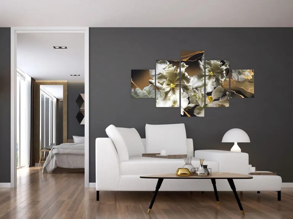 Obraz - Orchidea kwiaty na marmurowym tle (125x70 cm)