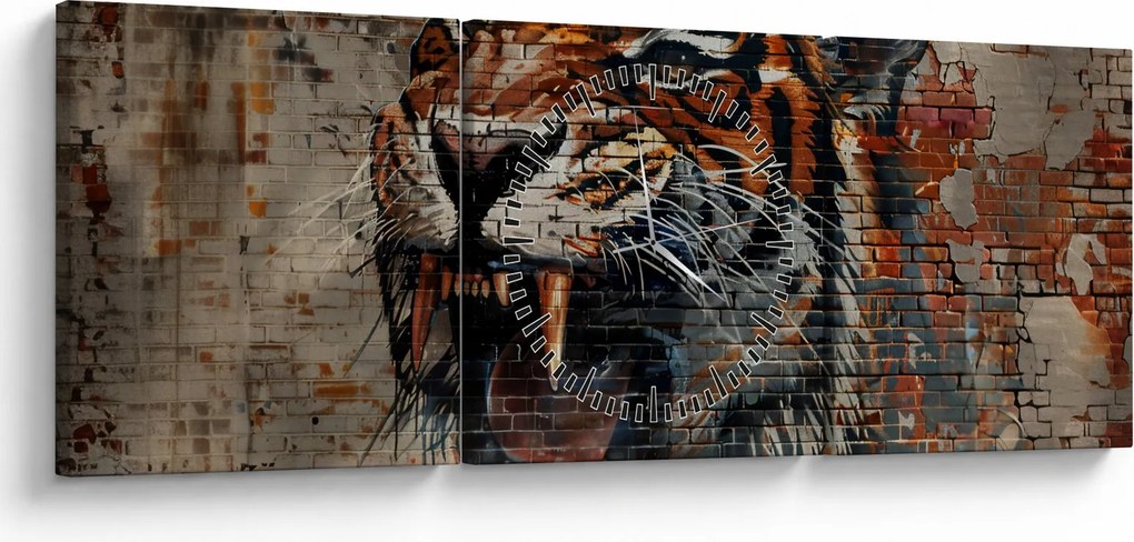 Obraz - Tygrys z cegieł (z zegarem) (90x30 cm)
