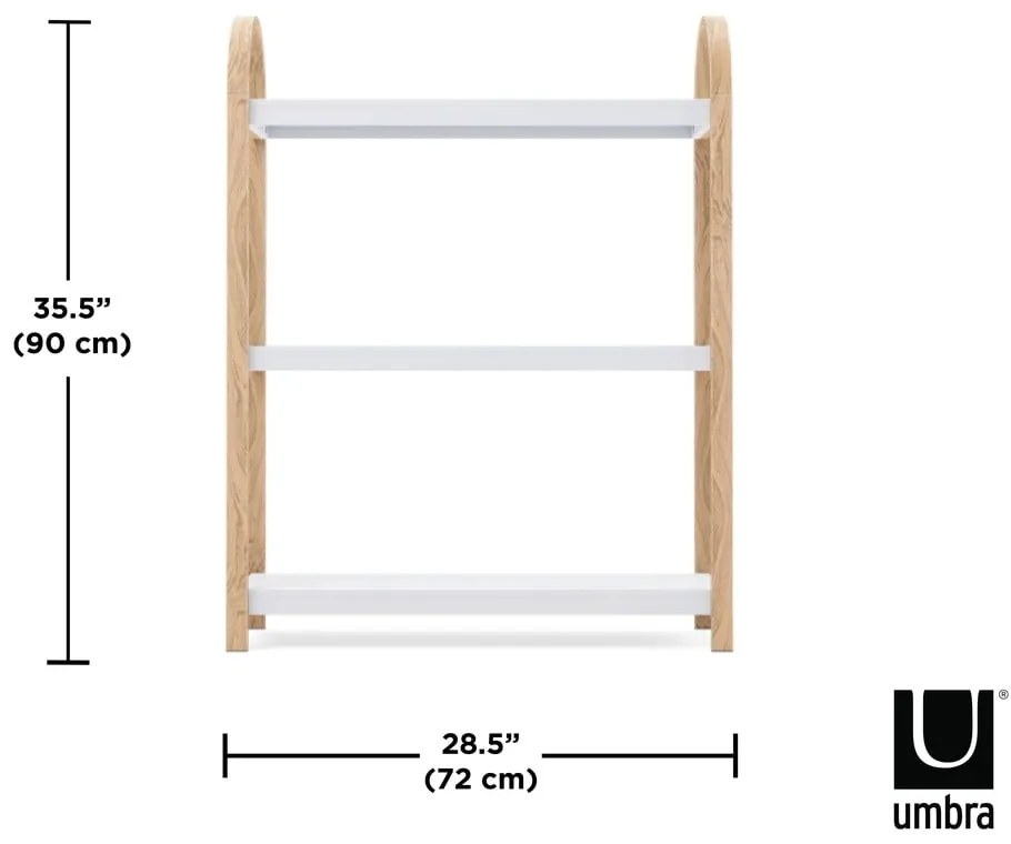 Biały regał w dekorze drewna egzotycznego 72x90 cm Bellwood – Umbra