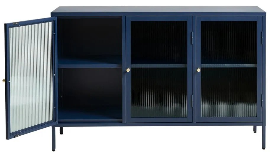 Niebieskia metalowa witryna Unique Furniture Bronco, wys. 85 cm