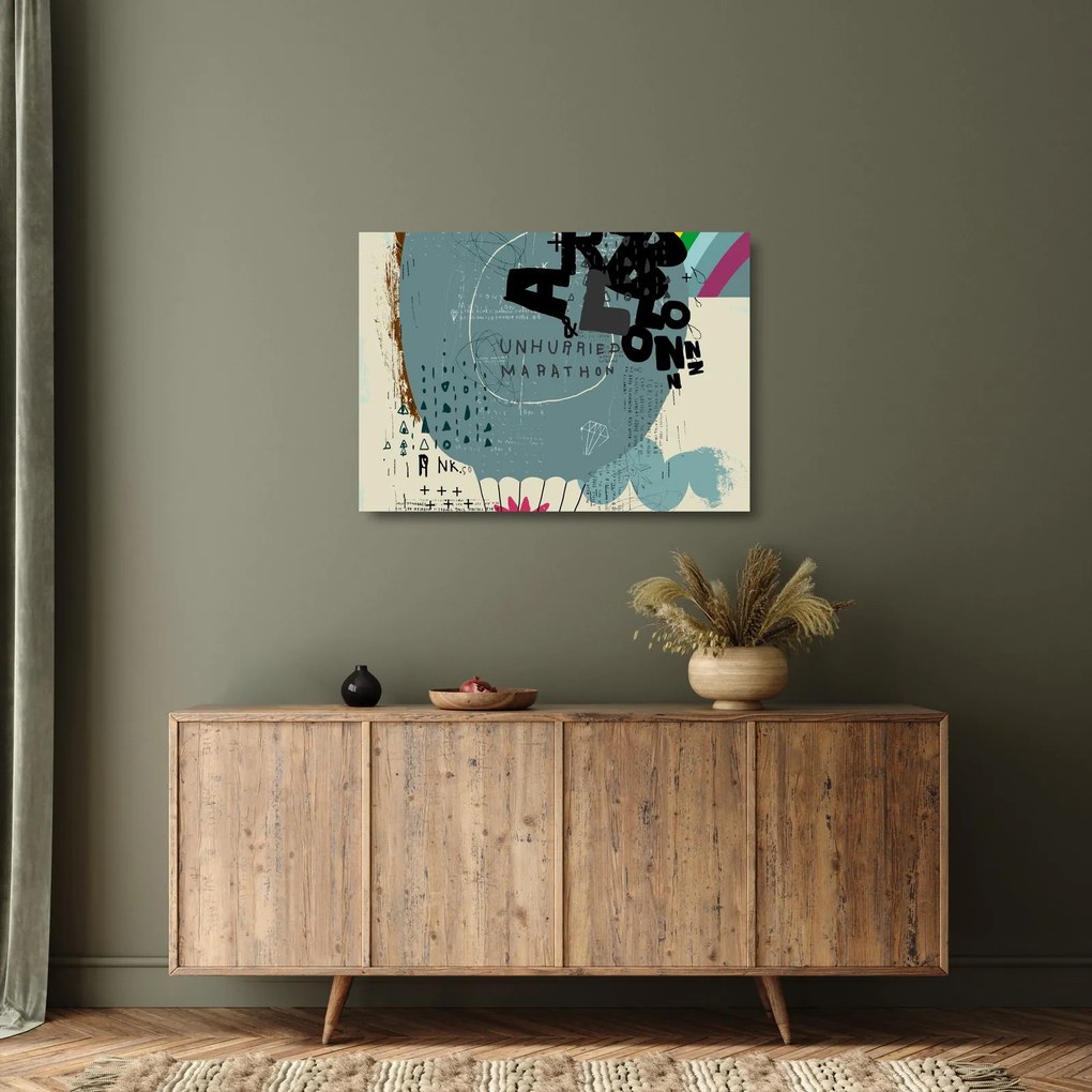 Obraz na szkle - Latający balon z tęczą (70x50 cm)