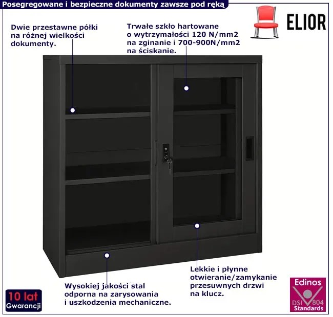 Antracytowa szafka do biura z przesuwnymi drzwiami D1-G46