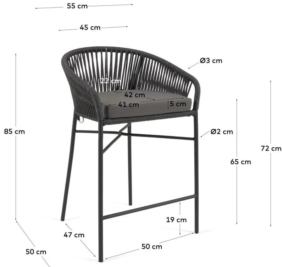 Czarny metalowy/tapicerowany hoker ogrodowy Yanet – Kave Home
